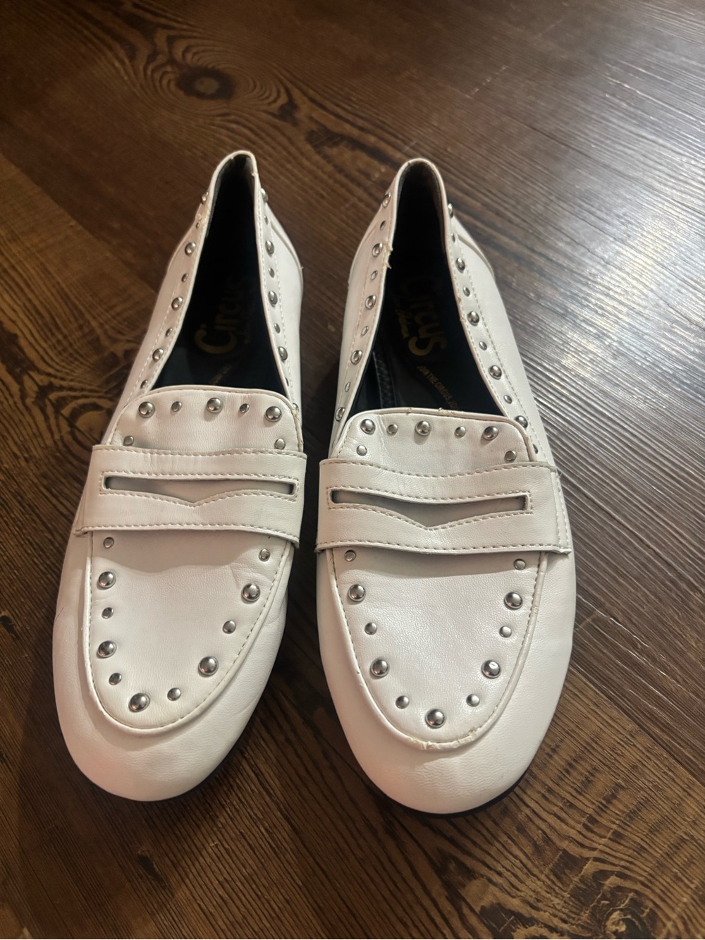 White Studded Penny Loafers for Women - Sleek Slip-On Flats Sam Edelman Circus